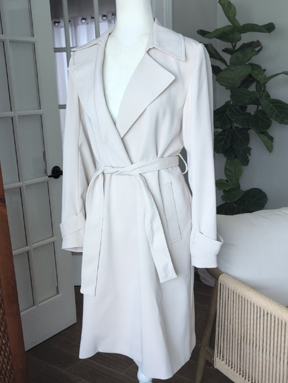 Quince Crepe Belted Trench Coat In Sand Small